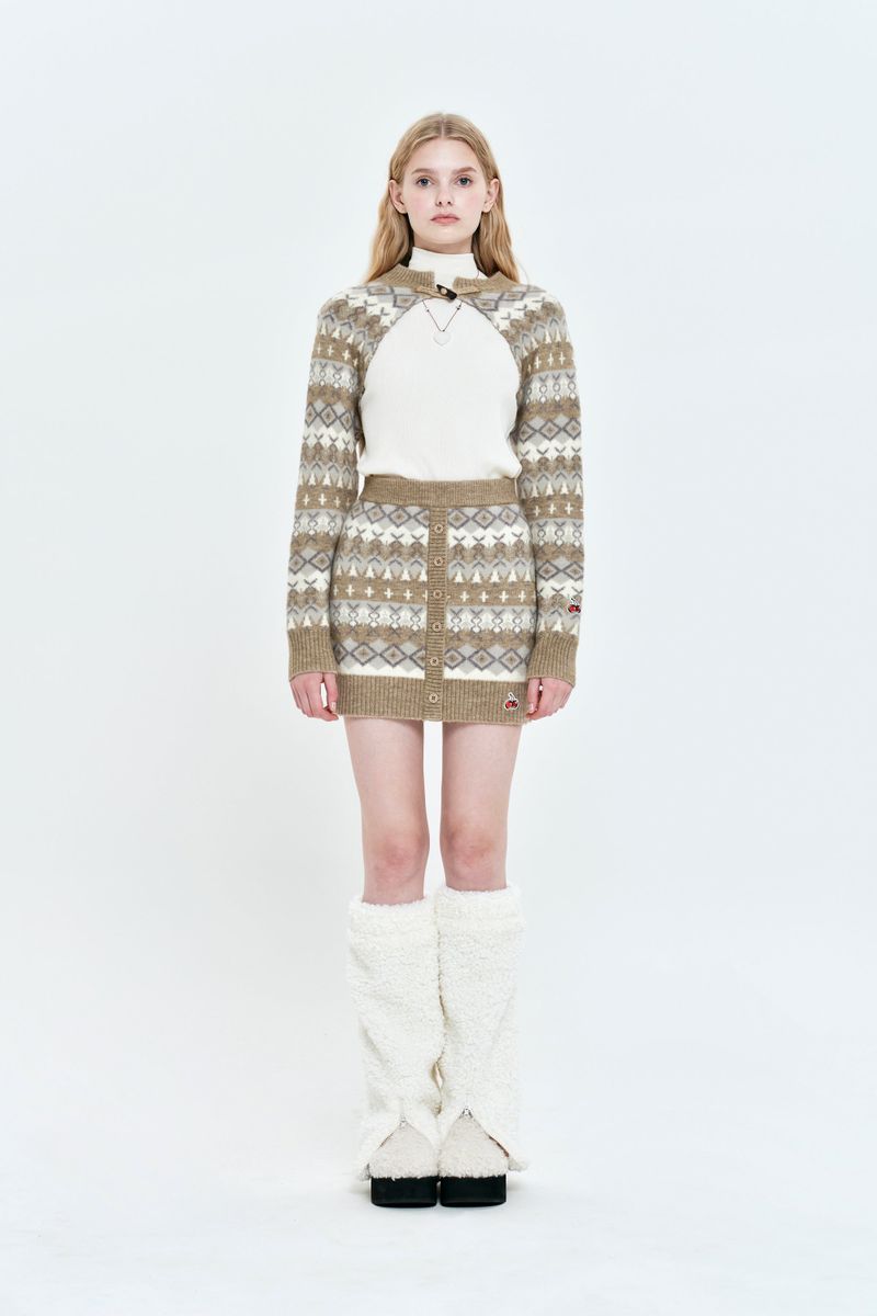 FAIR ISLE KNIT MINI SKIRT [SAND]