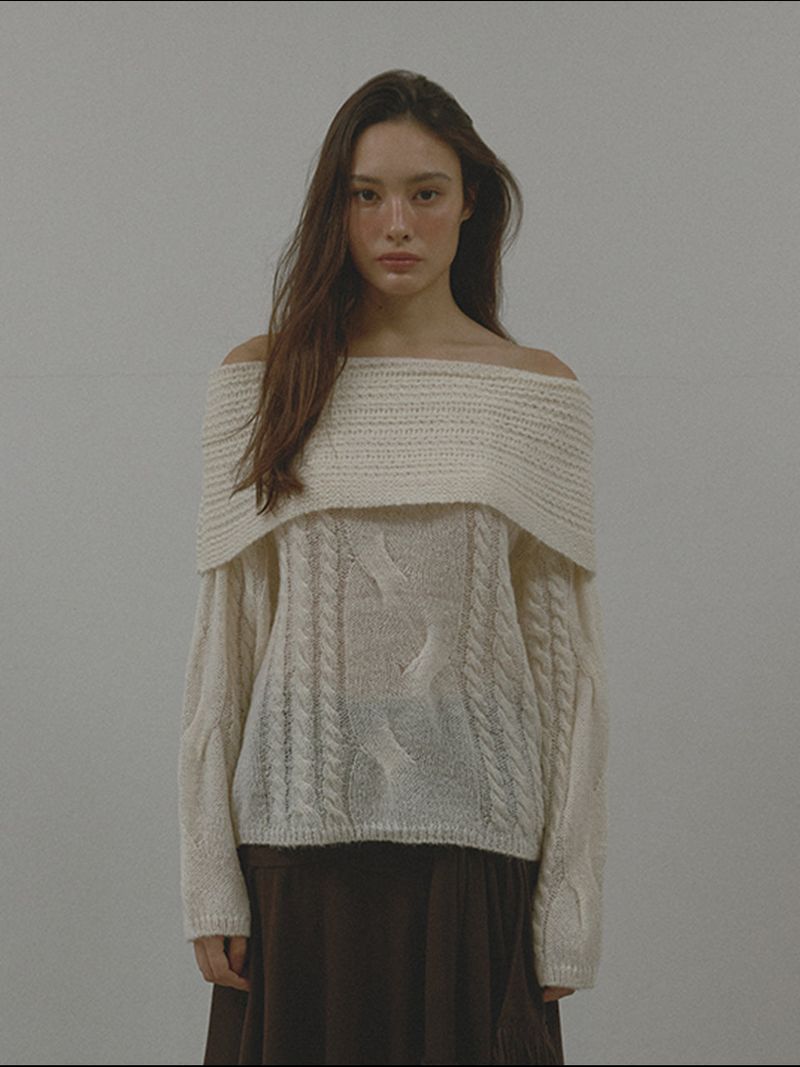 ASURA（アスラ）の「ALPACA TWIST OFF SHOULDER KNIT (IVORY)（Tops）」