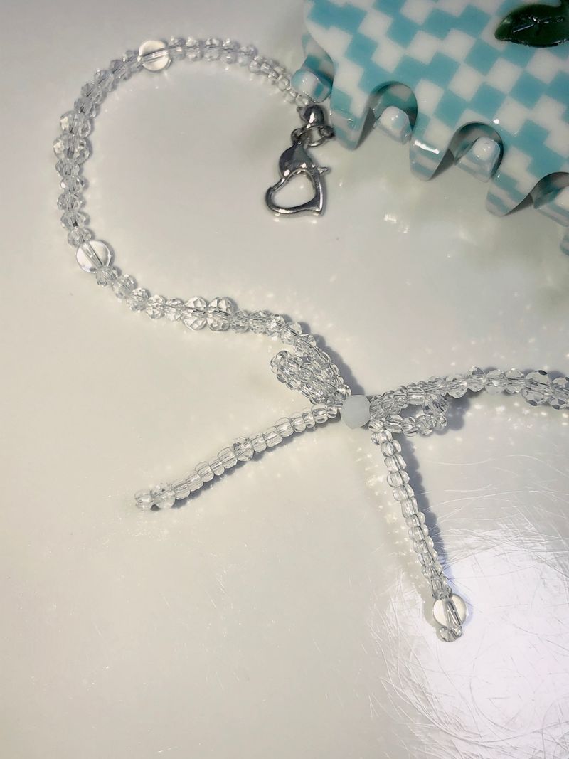 Mini Ribbon Beaded Necklace White