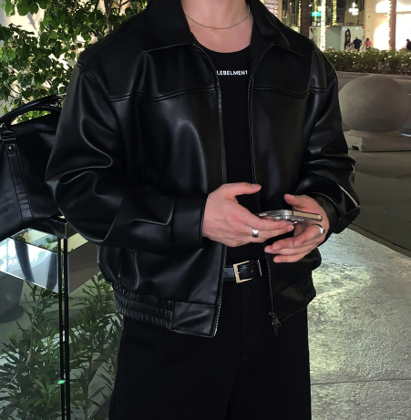 [ In-house ] Deep Black Premium Western Leather Blouson