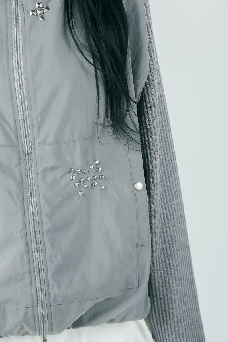 studs nylon knitzip hoodie(gray)