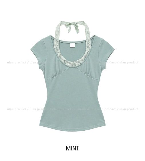 Sina Lace Strap Halter Short Sleeve