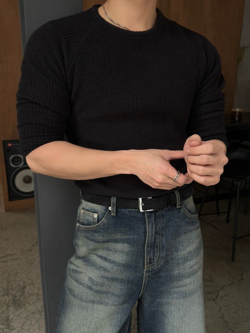 Fleece ribbed slim long sleeve tee