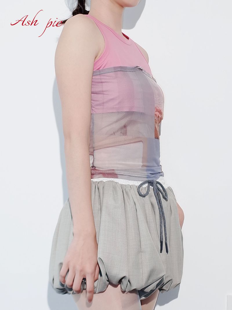 Mesh&printed Vest