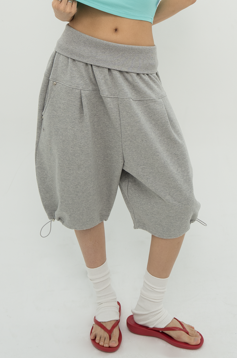 EYELET ADJUST PUFF PANTS _ GREY