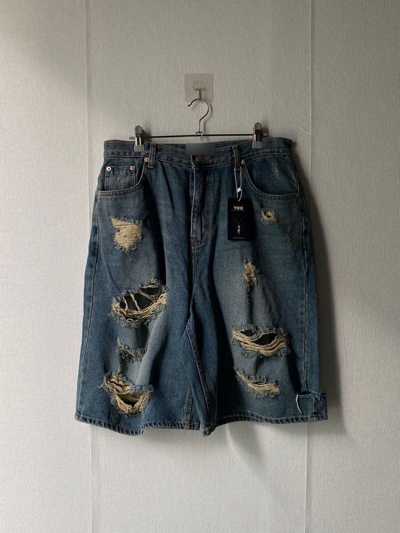 Vintage damage denim half pants 2C