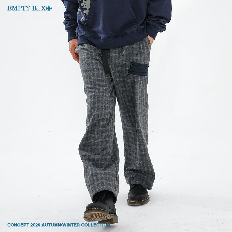 RELABEL Gray Wool Zipper Checkered Pants
