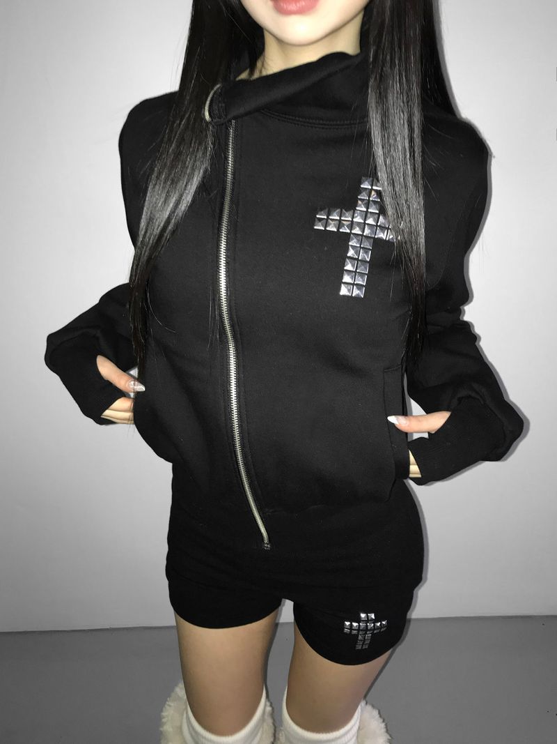 tuebe cross high neck zip-up(2 color)
