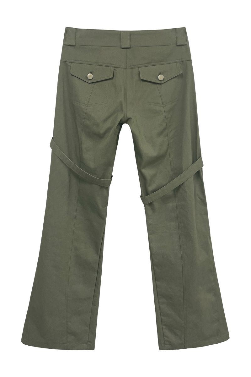 BELT KNEE SLIT PANTS (KHAKI)