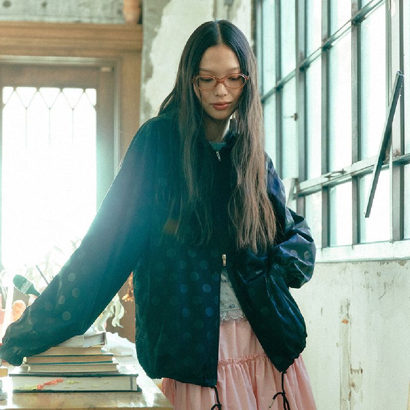 Dot Hoodie Windbreaker (black)