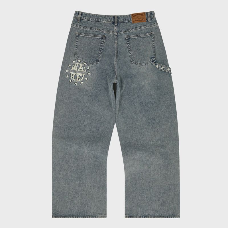 Star Applique Embroidery Denim Pants