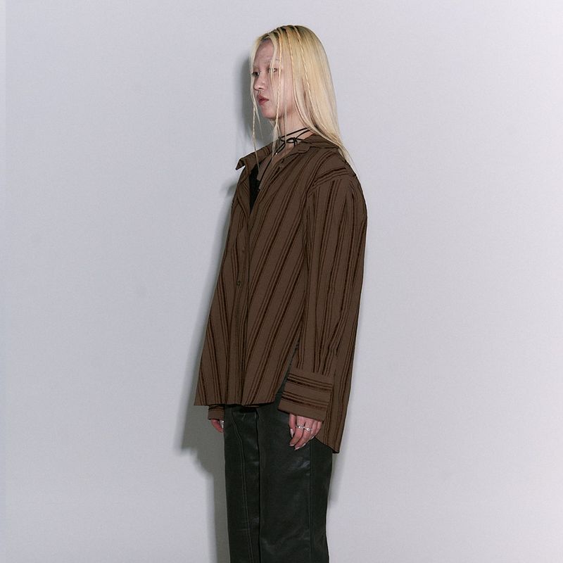 Stripe Oversized shirts [Brown]