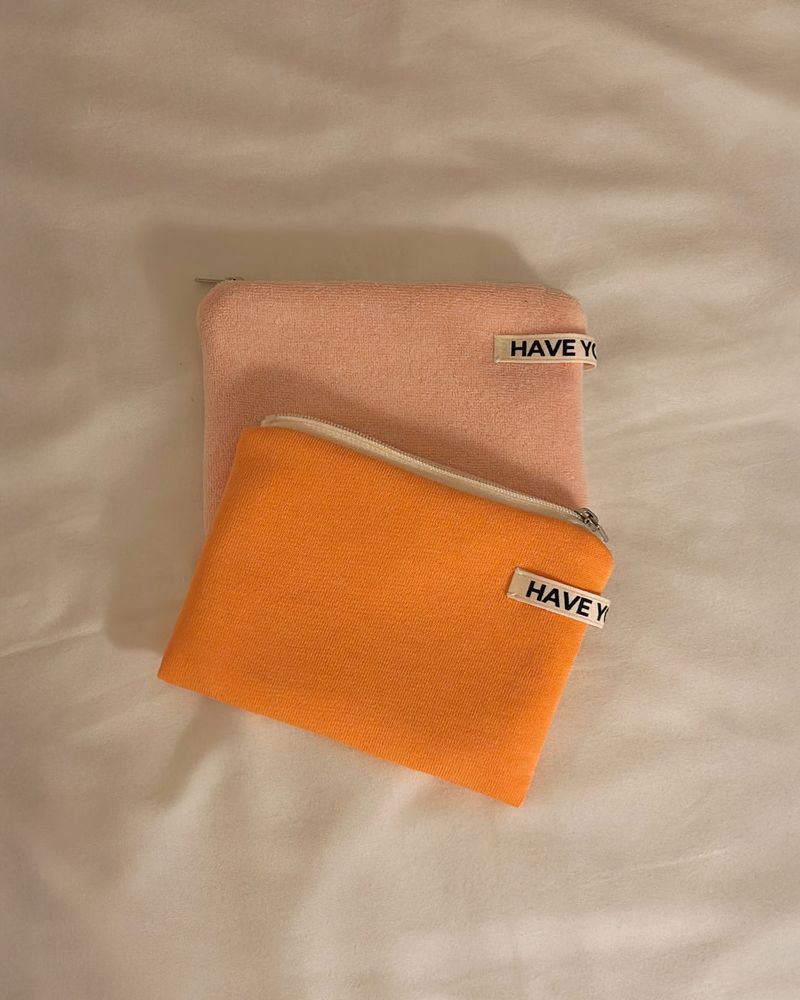 Vivid soft cotton flat pouch - orange , M size