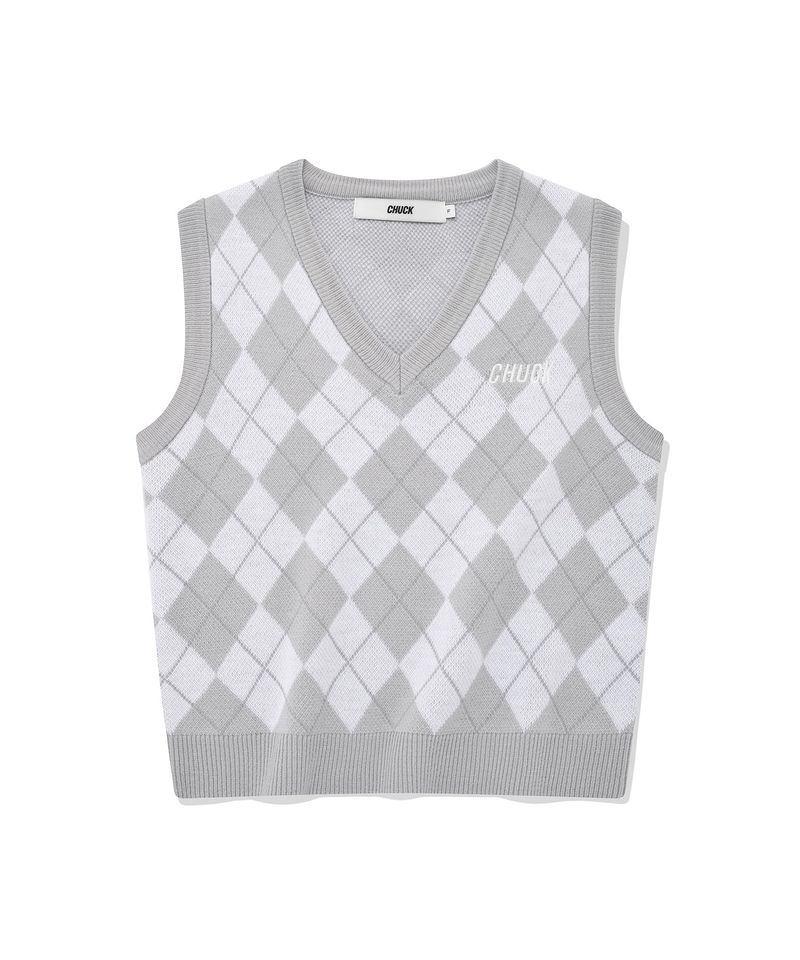 CHUCK（チャック）の「CHUCK アーガイルレギュラーフィットニットベスト / CHUCK ARGYLE REGULAR FIT KNIT VEST (LIGHT GRAY)（Tops）」