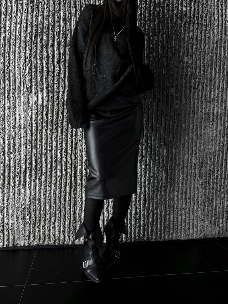 noir slit midi leather skirt