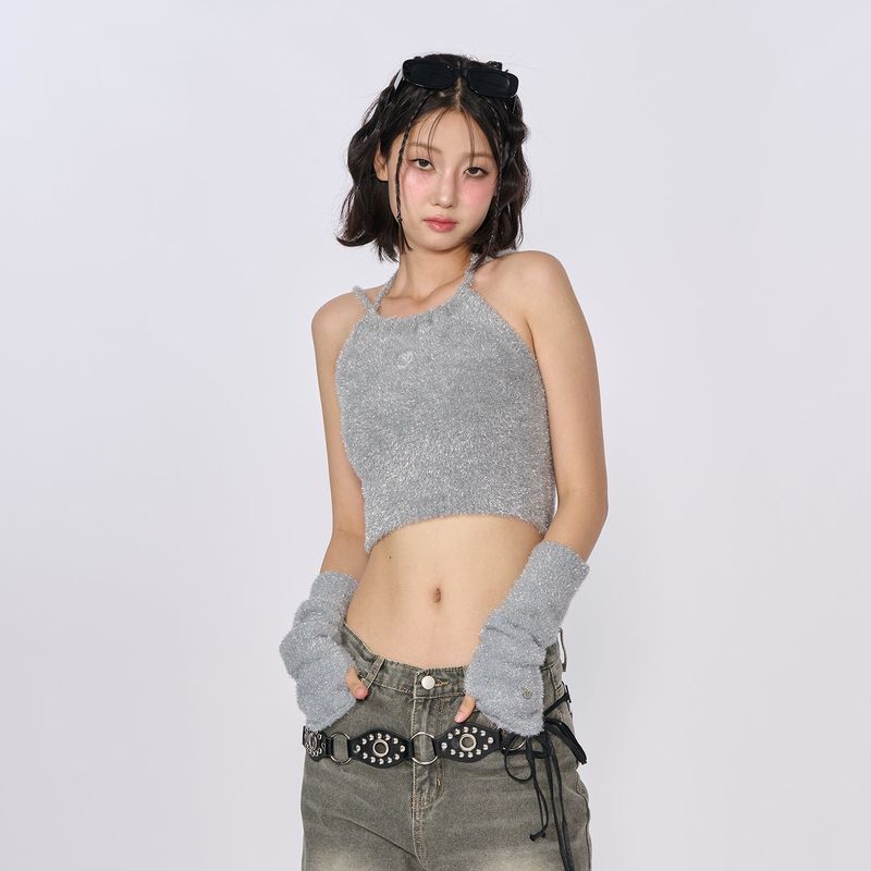 GLITTER 2WAY KNIT HALTER TOP_SILVER (WARMMER X)