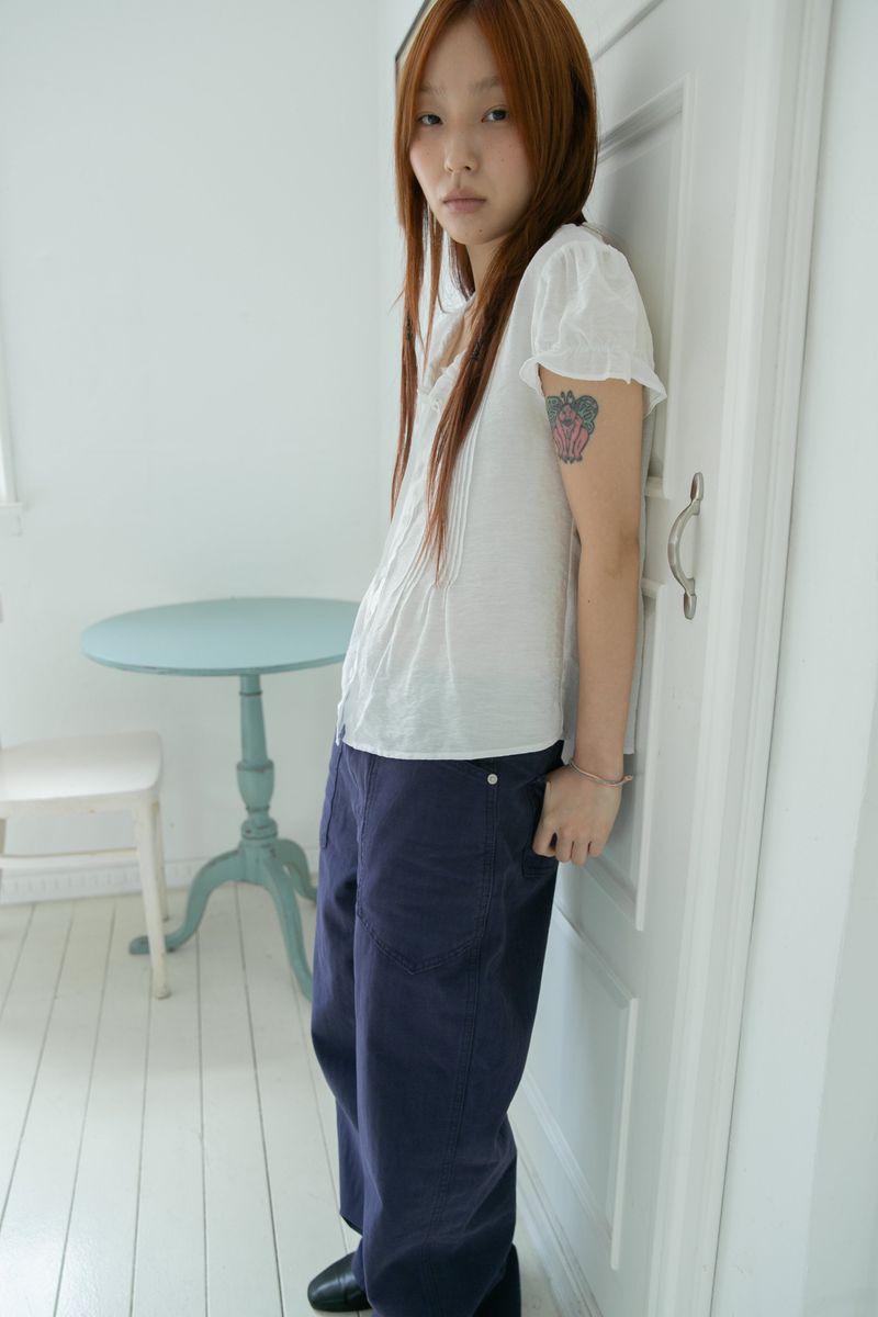pin shirring puff half blouse(2colors)