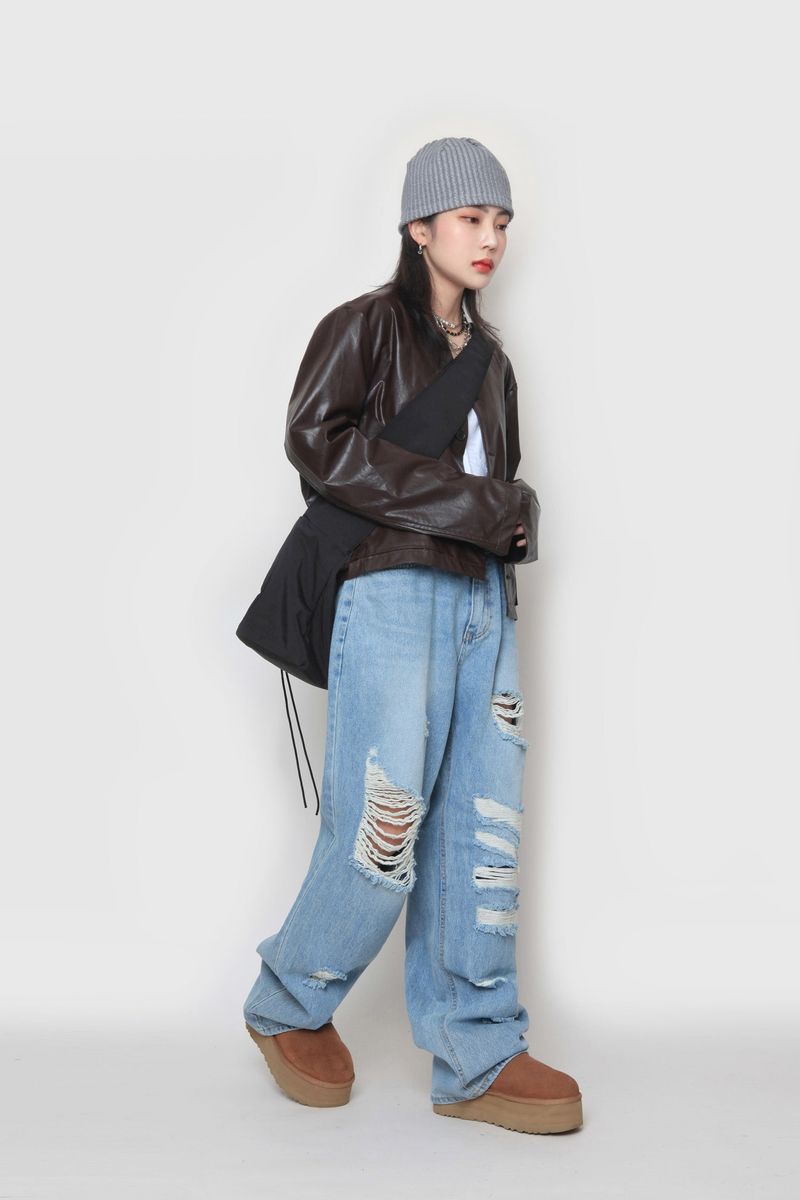 Crop leather cardigan