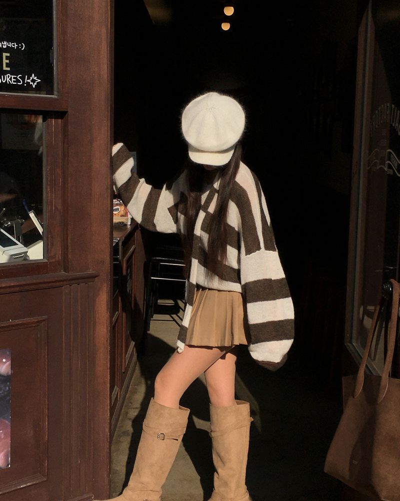 [ORIGINAL] LACKUN Striped Muffler Knit Set
