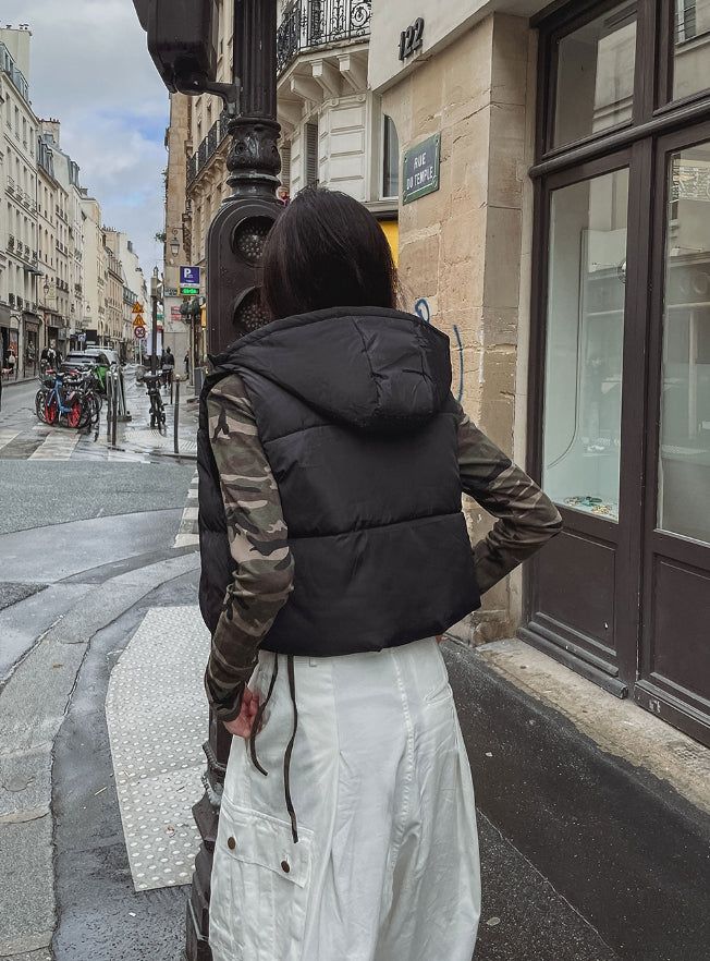 Haen crop hooded vest padded jacket