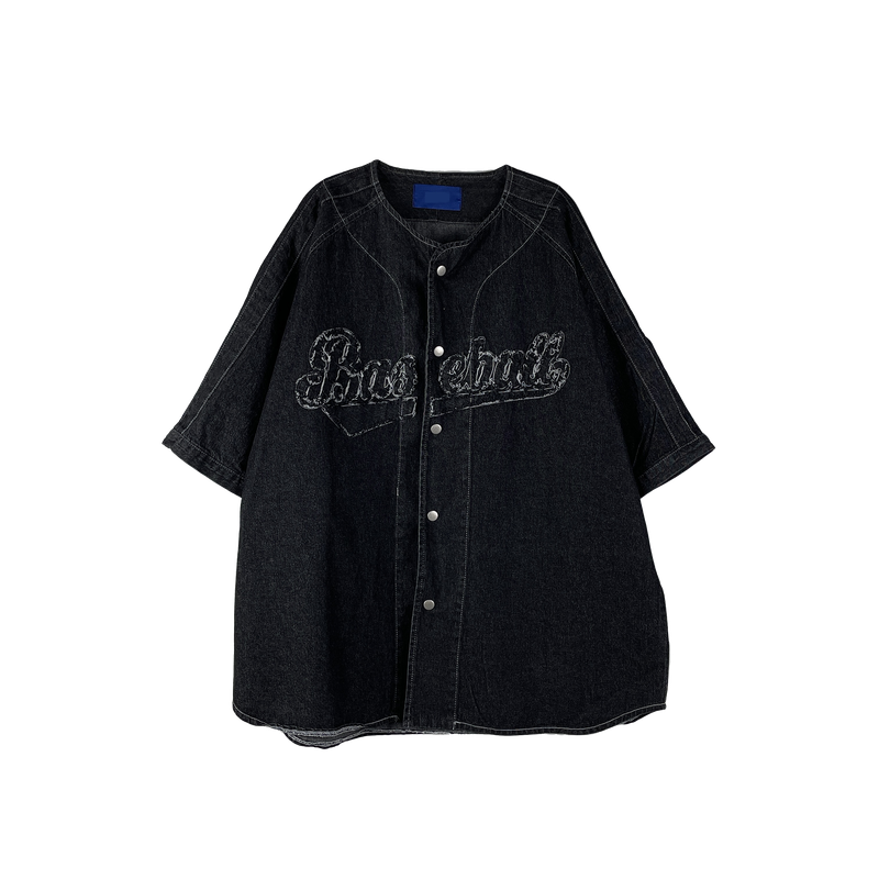 Baseball denim short-sleeved shirt