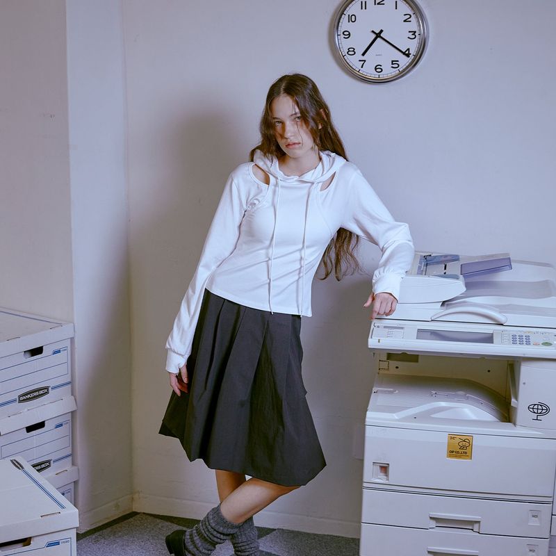 Cut Out Slim Hoodie (WHITE)