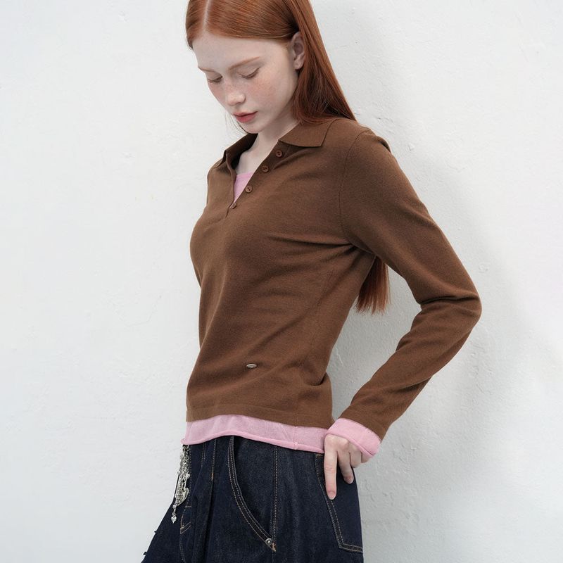 GENERAL IDEA（ジェネラルアイディア）の「レイヤードシースルーVネックニット [BROWN]（Tops）」