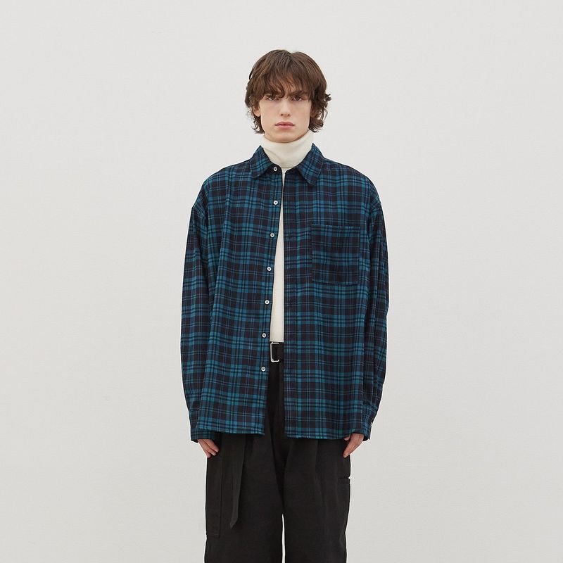 Wide Check Overfit Shirt (Green)