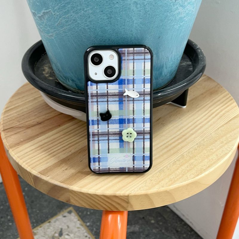 [MADE][Epoxy Bumper Case] Drawing Vintage Button Case ⋆ Dust Blue