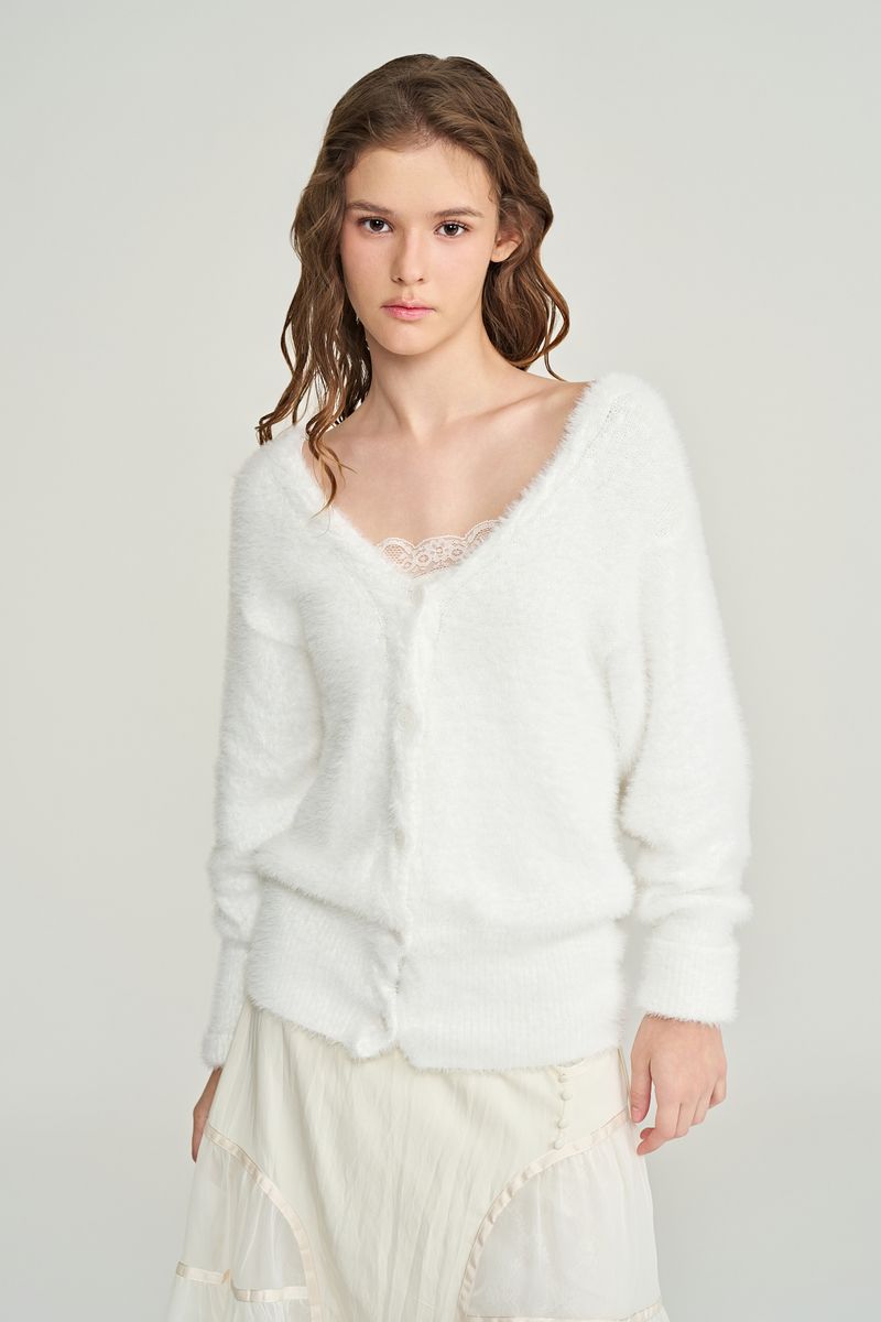 Souffle deep v-neck cardigan, Ivory