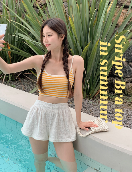 Striped Towel Bra Swim Top (6color)