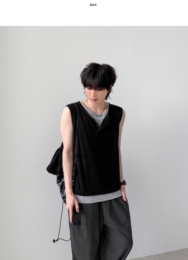Aron Layered Henley Neck Sleeveless