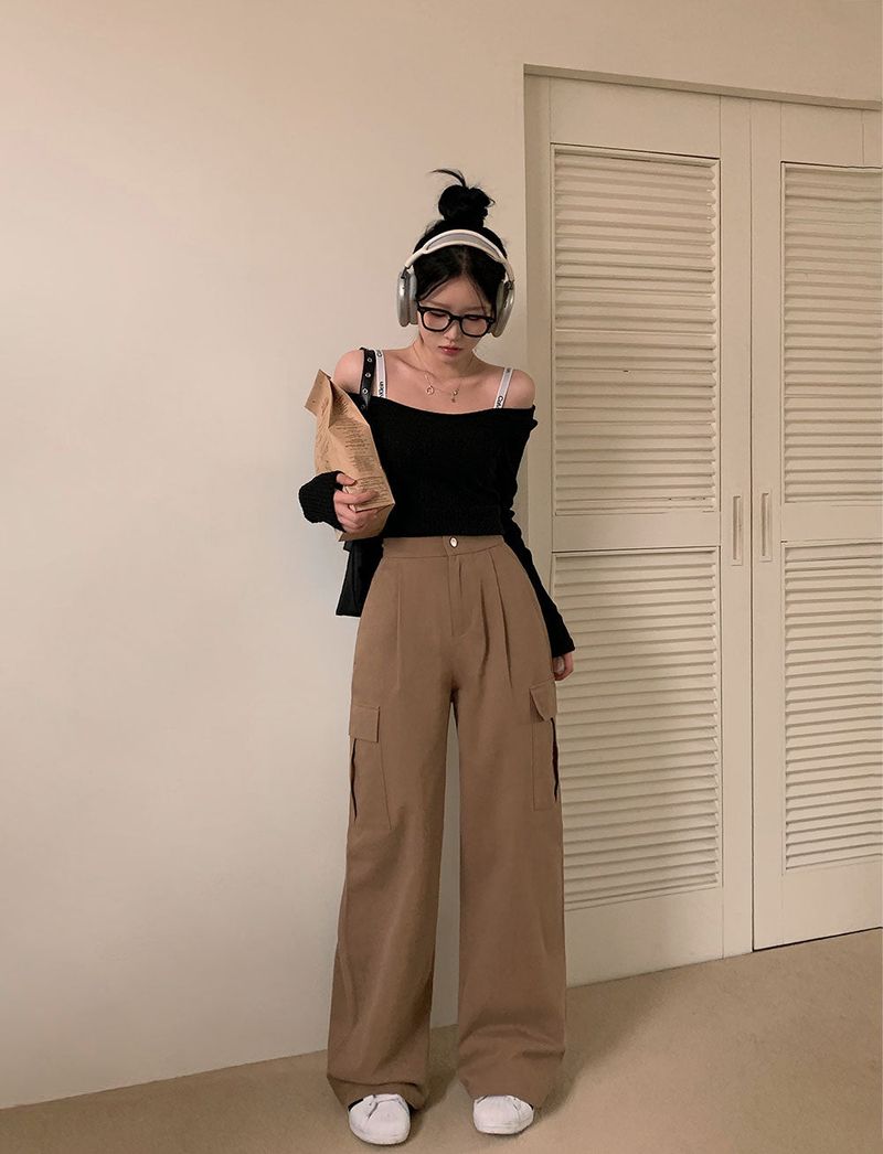 [BELLIDE MADE] suede pocket wide cargo pants