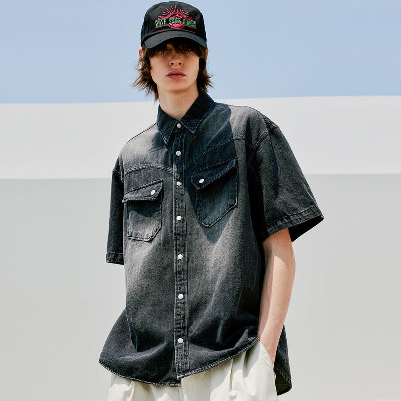 WASHED DENIM WESTERN SHIRT BLACK