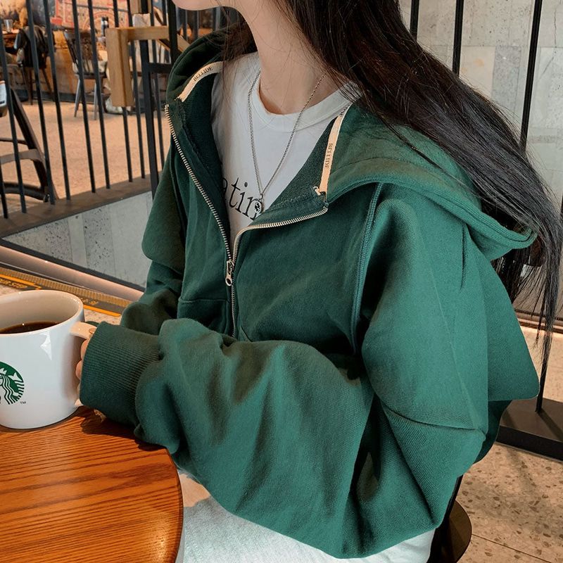 [BELLIDE MADE] Spring version, embroidered two-way cropped zip-up hoodie