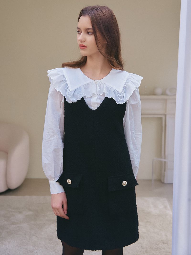 vem.ver（ベムバー）の「V-NECK TWEED ONEPIECE_BLACK（Dresses）」