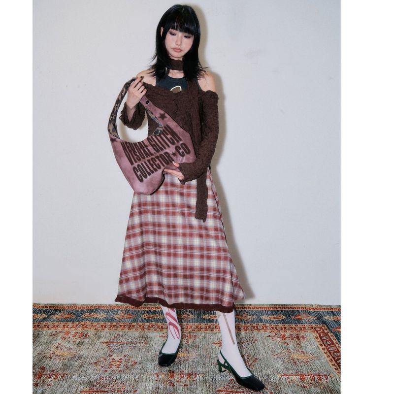 Ribbon-Twisted Top *Scarf Set [Brown]