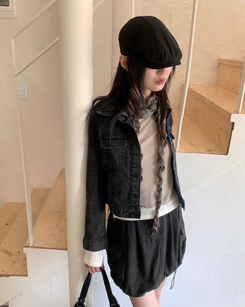 Niven Vintage Dark Denim Spandex Cropped Denim Jacket