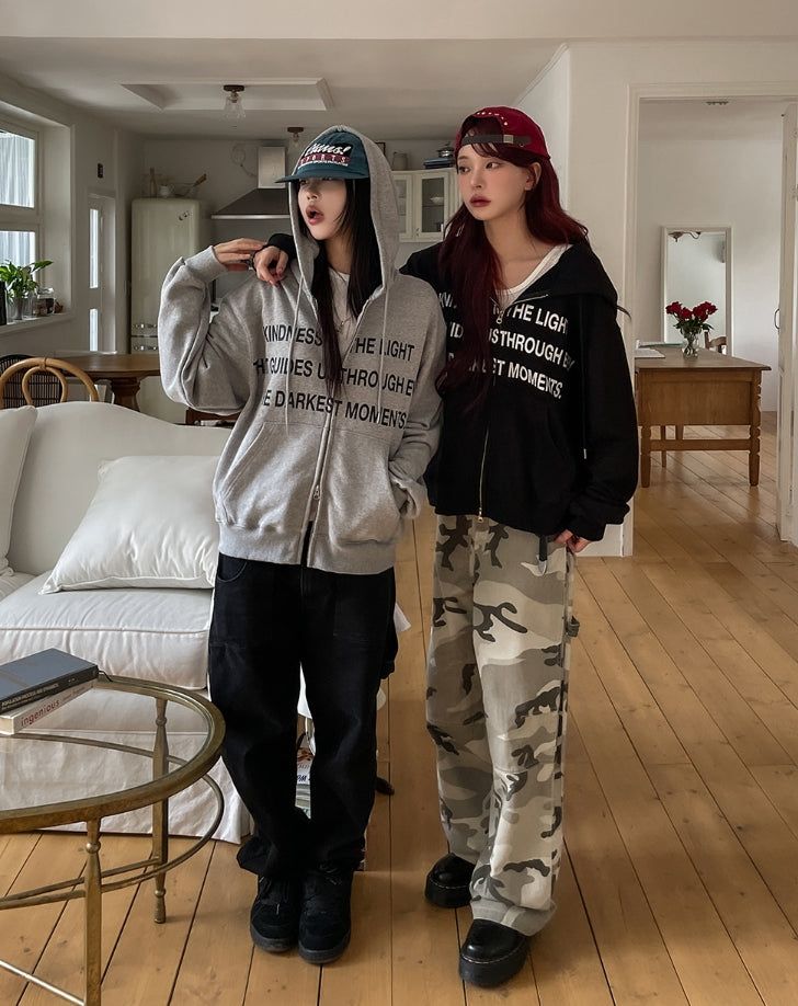 Moments Lettering Semi Crop Hood Zip-Up
