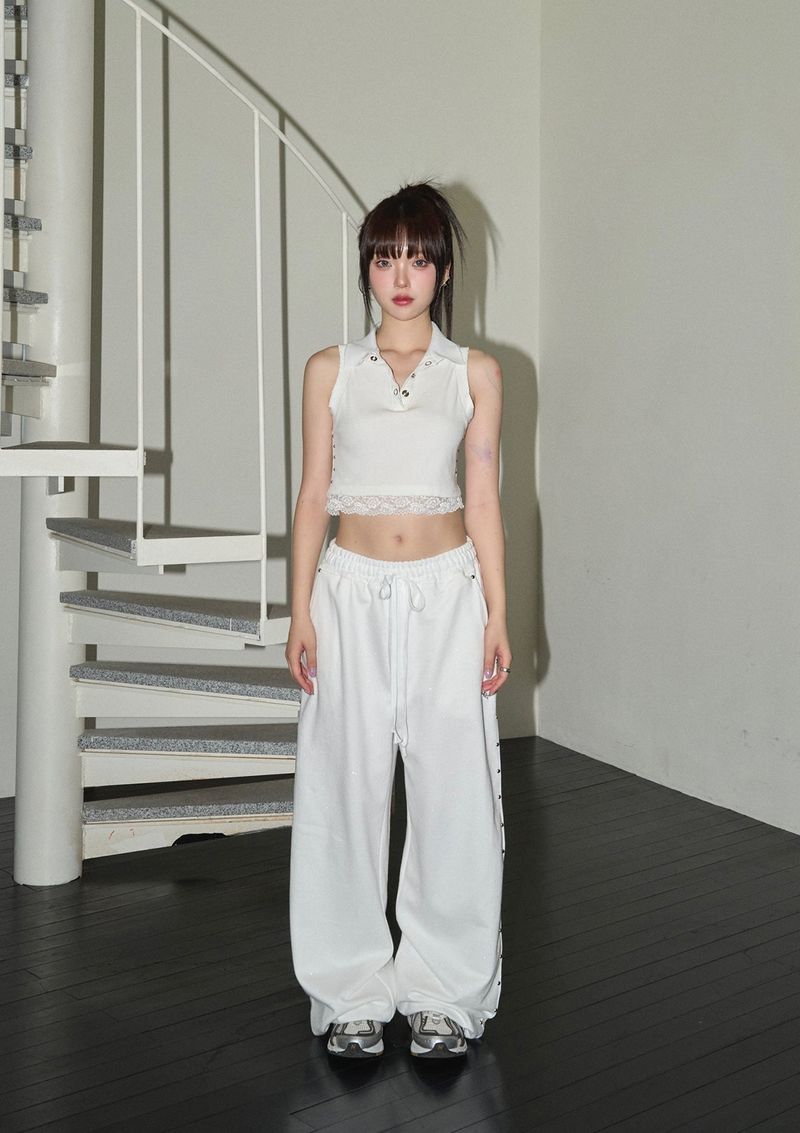 (9th reorder) stud twinkle jogger pt - white