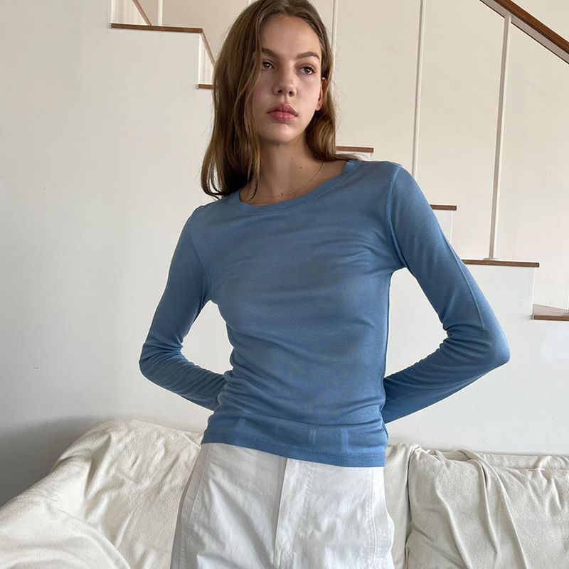 RAVEROUS（レイバロス）の「シアーテンセルTシャツ ブルー（トップス）」
