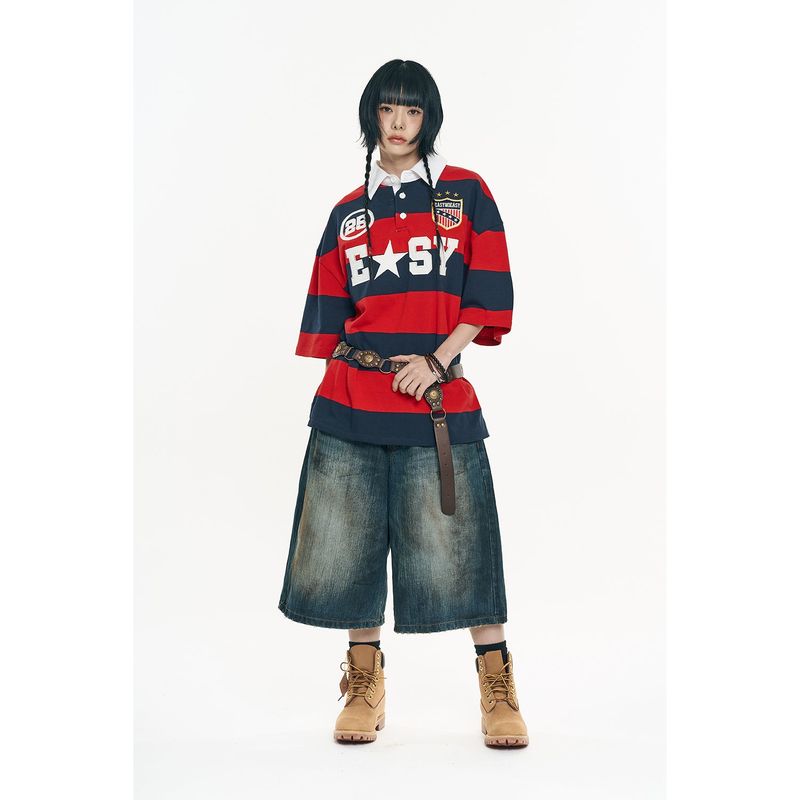 Oil-washed Bermuda denim pants - Deep Blue