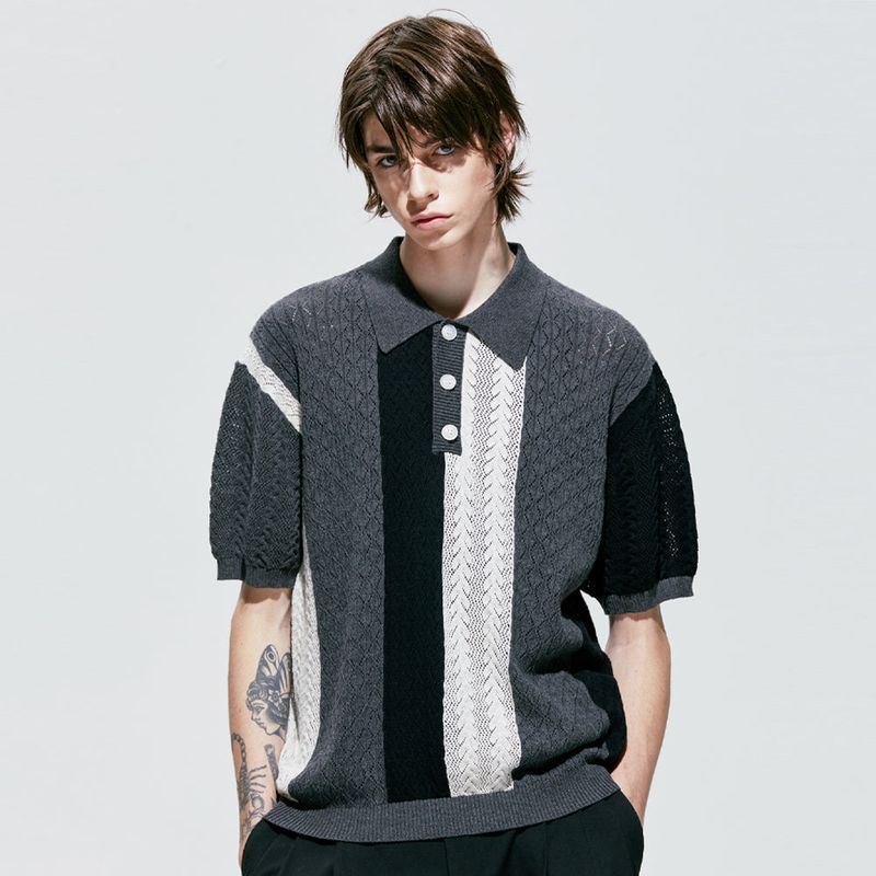 S SY（エスエスワイ）の「flower garden 3 pattern half knit pique charcoal（Tops）」