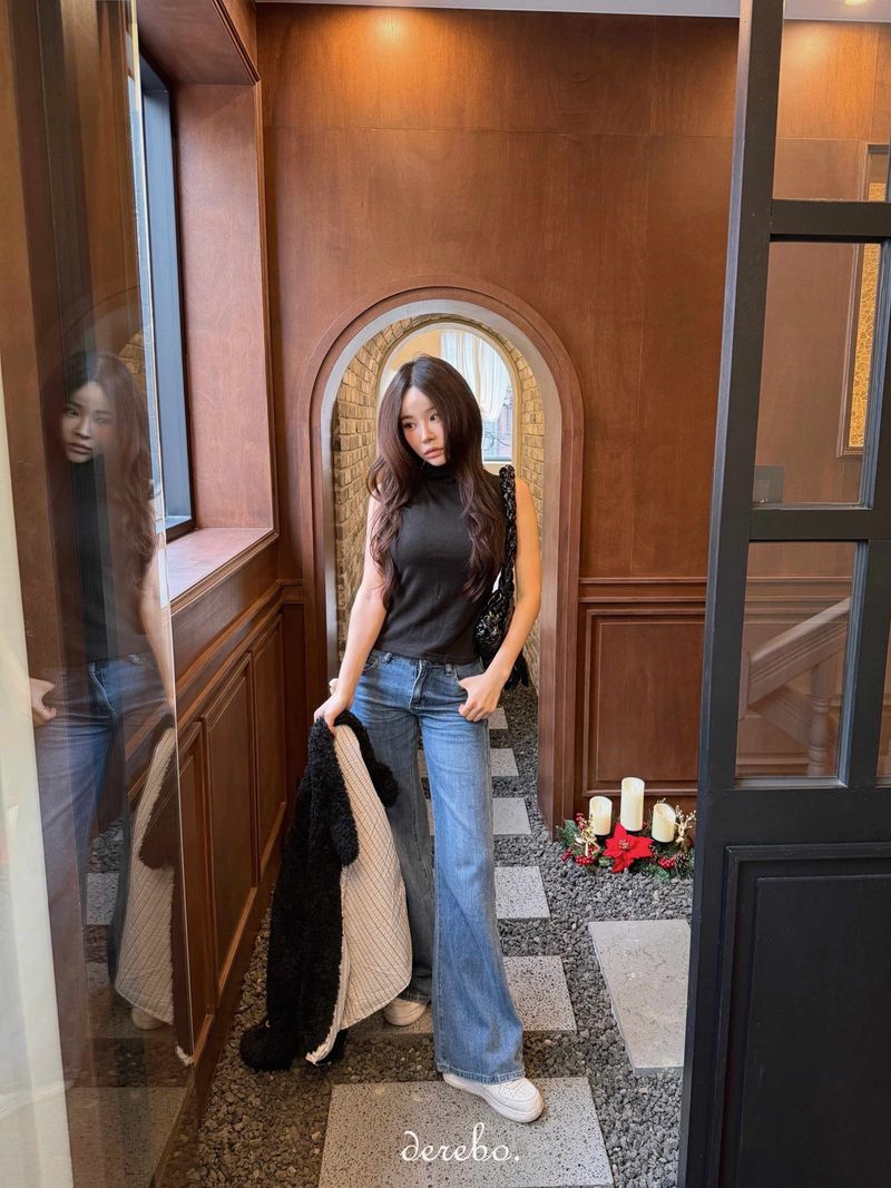 low semi-long denim pants