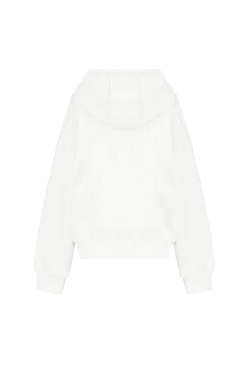 09 Numbering hooded zip-up, White