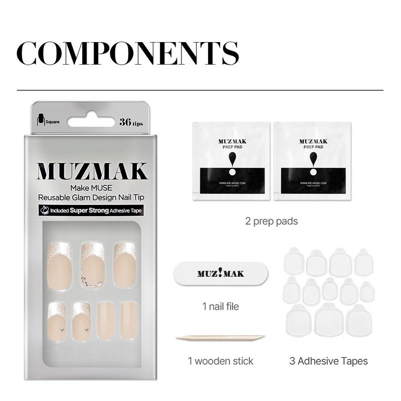 MUZMAK Reusable Glam Design Nail Tip Cinnamon Dust(Square)