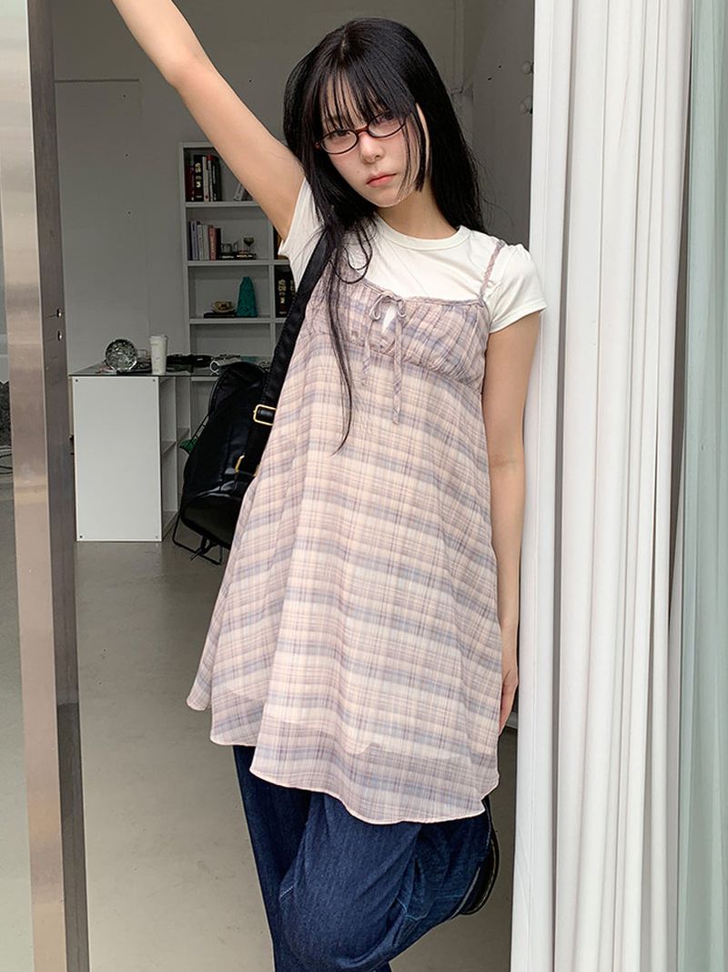 MAUVE CHECK MINI DRESS (3C)