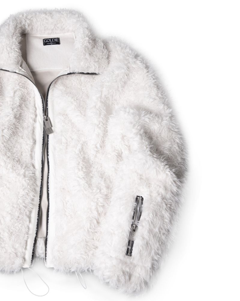 FAUX FUR MULTI ZIPPER WHITE JACKET