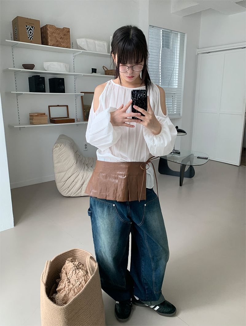 PLEATS LEATHER BELT SKIRT (2C)