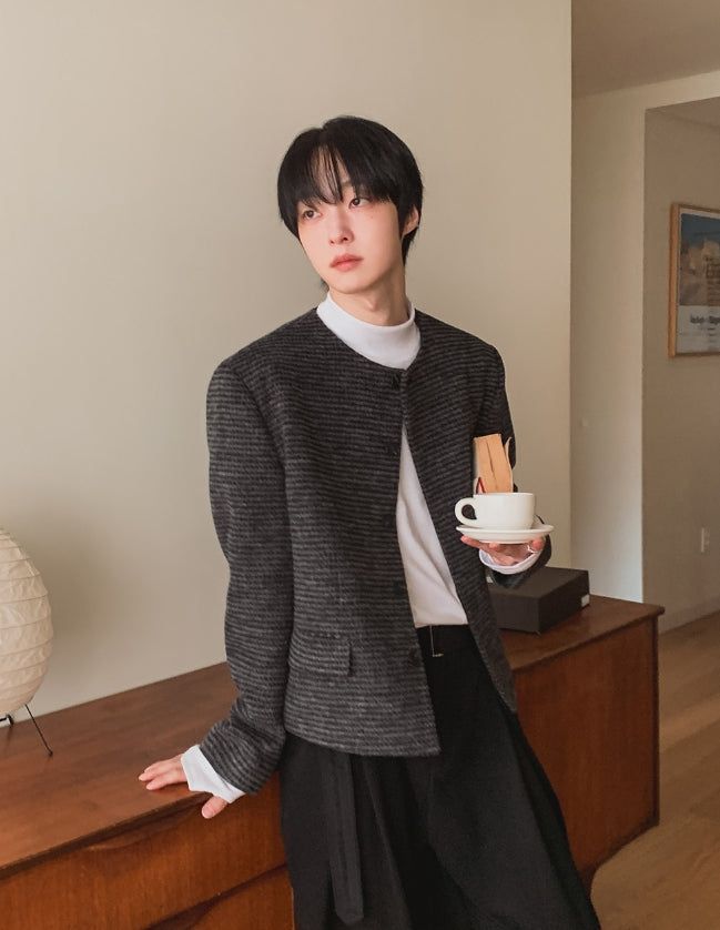 Objet Wool Check Round Jacket